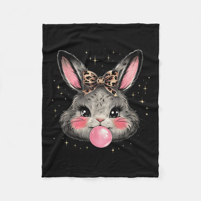 Bunny Rabbit Face Leopard Coquette Bow Easter Day  Fleece Blanket (Front)