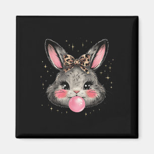 Bunny Rabbit Face Leopard Coquette Bow Easter Day Magnet