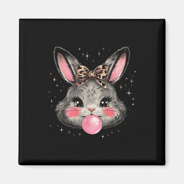 Bunny Rabbit Face Leopard Coquette Bow Easter Day  Magnet (Front)