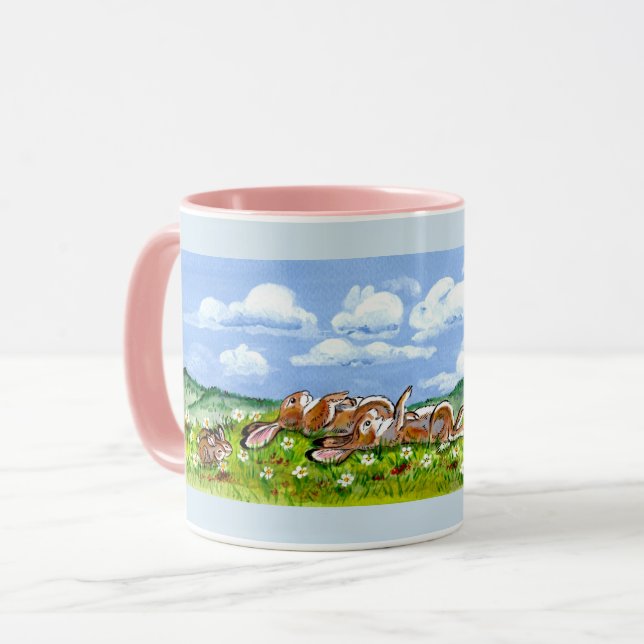 Bunny Rabbit Family Watching Clouds Designer Mug (Front Left)
