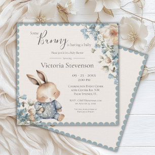 Bunny Rabbit Floral Blue Baby Shower