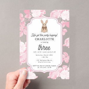 Bunny Rabbit Floral Coquette Bow Girl Birthday Acrylic Invitations