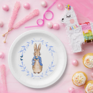 Bunny rabbit floral leafy wreath paper plate