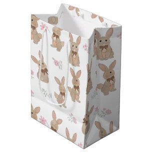 Bunny Rabbit Floral Wildflowers Coquette Bow Medium Gift Bag
