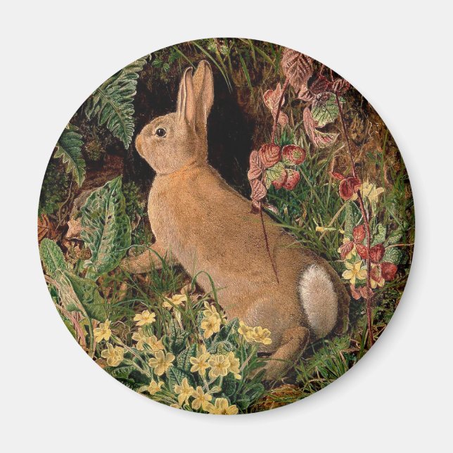 Bunny rabbit flowers ferns vintage woodland spring magnet (Front)