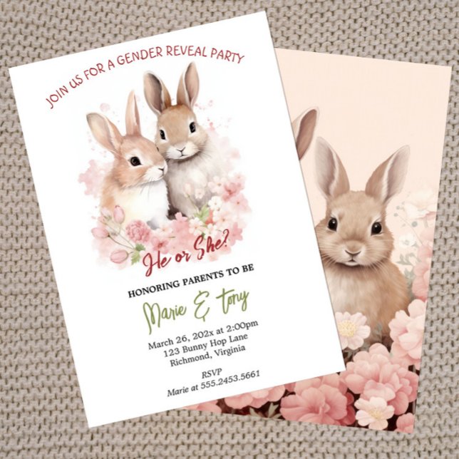 Bunny Rabbit Gender Reveal Invitation (Creator Uploaded)