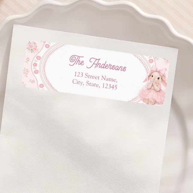 Bunny Rabbit Girl Baby Shower Return Address Label (Creator Uploaded)