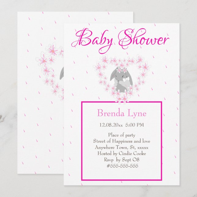 Bunny Rabbit Girl Pink Baby Shower invitation Post (Front/Back)