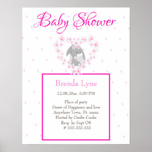 Bunny Rabbit Girl Pink Baby Shower invitation Post Poster