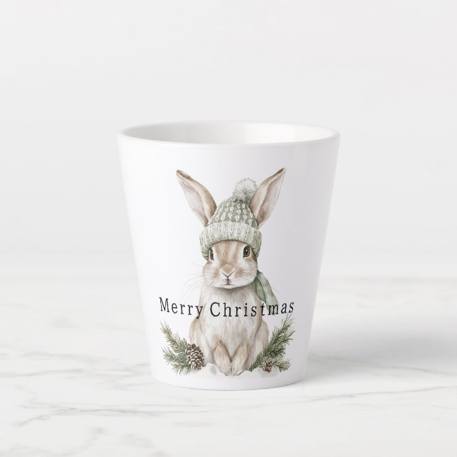 Bunny Rabbit Green Hat Christmas Latte Mug (Front)