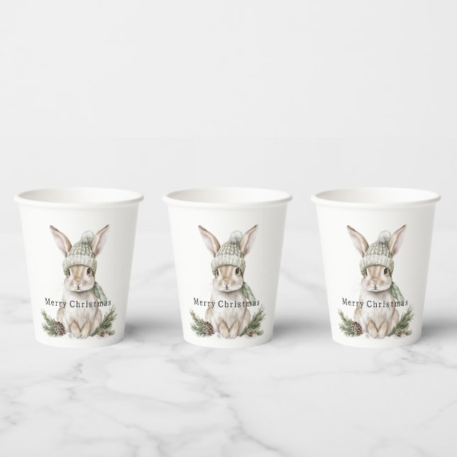 Bunny Rabbit Green Hat Christmas Paper Cups (Multi)