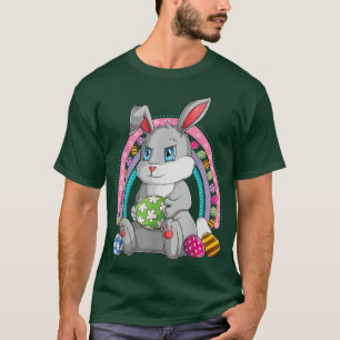 Bunny Rabbit Happy Easter Day Rainbow Eggs Kids Bo T-Shirt