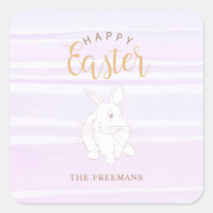 Bunny Rabbit Happy Easter Pastel Square Sticker