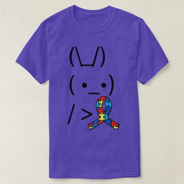 Bunny Rabbit Holding Autism Awareness Ribbon  T-Shirt (Design Front)