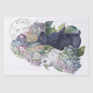 Bunny Rabbit Hydrangea Flower French Postmark      Tissue Paper