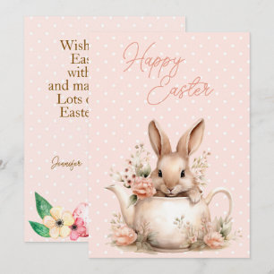 Bunny Rabbit in a Teapot Happy Easter  Holiday Card