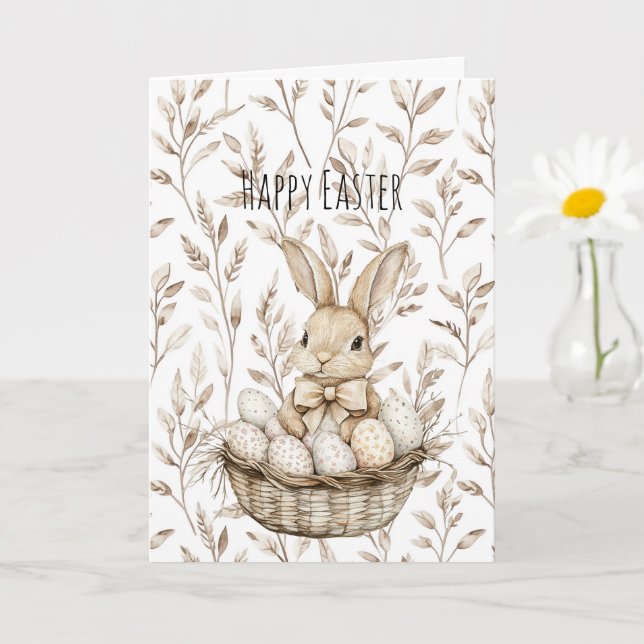 Bunny Rabbit in Basket Easter Eggs   Card (Small Plant)