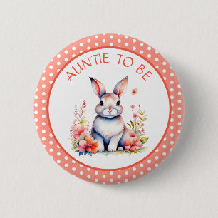 Bunny Rabbit in Flowers Aunt to Be Baby Shower 6 Cm Round Badge