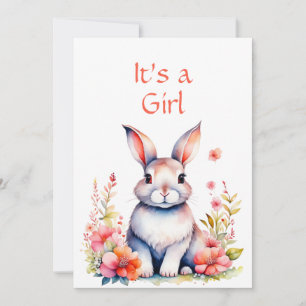 Bunny Rabbit in Flowers Girl's Baby Shower Invitation