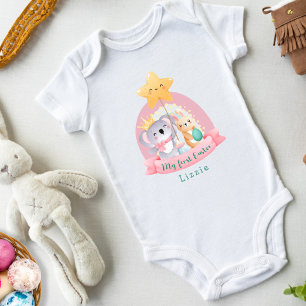 Bunny Rabbit Koala Baby Girl Rainbow First Easter Bodysuit