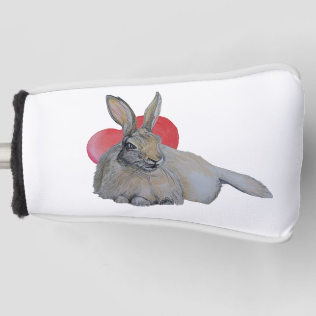 Bunny Rabbit Love with Red Heart Art  Golf Head Cover (Front)