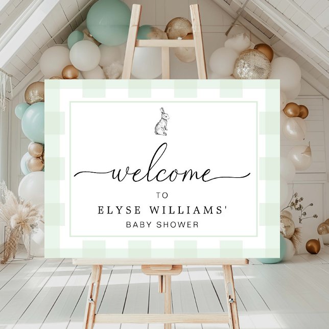 Bunny Rabbit Mint Green Gingham Welcome Sign (Creator Uploaded)