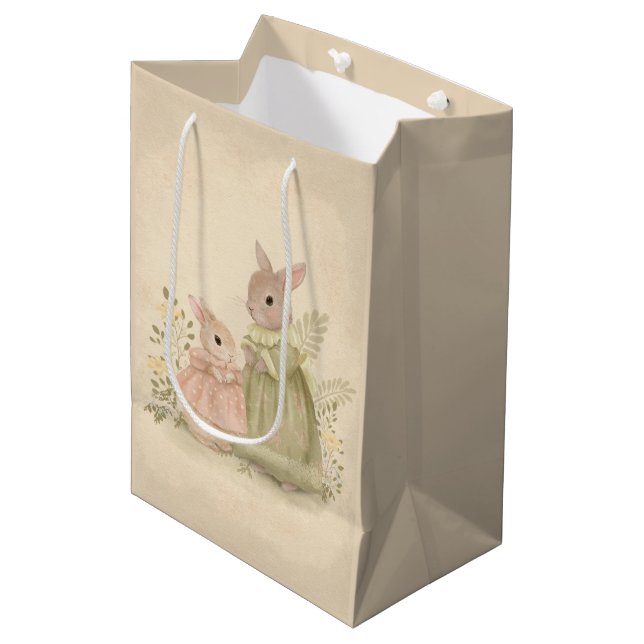 Bunny Rabbit Mum and Baby Medium Gift Bag (Front Angled)