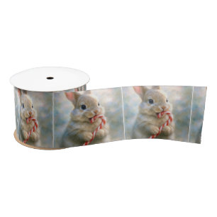 Bunny Rabbit Nibbling On a Candy Cane Satin Ribbon