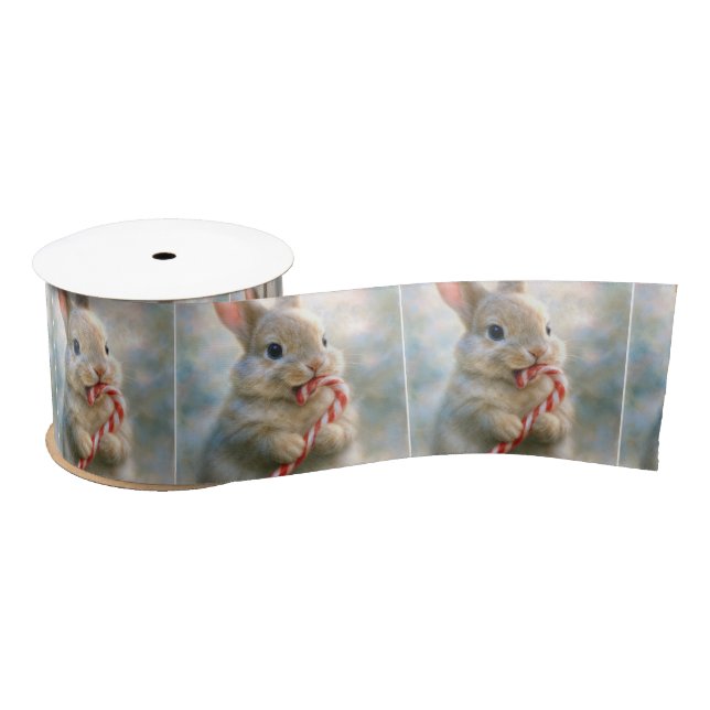 Bunny Rabbit Nibbling On a Candy Cane Satin Ribbon (Spool)