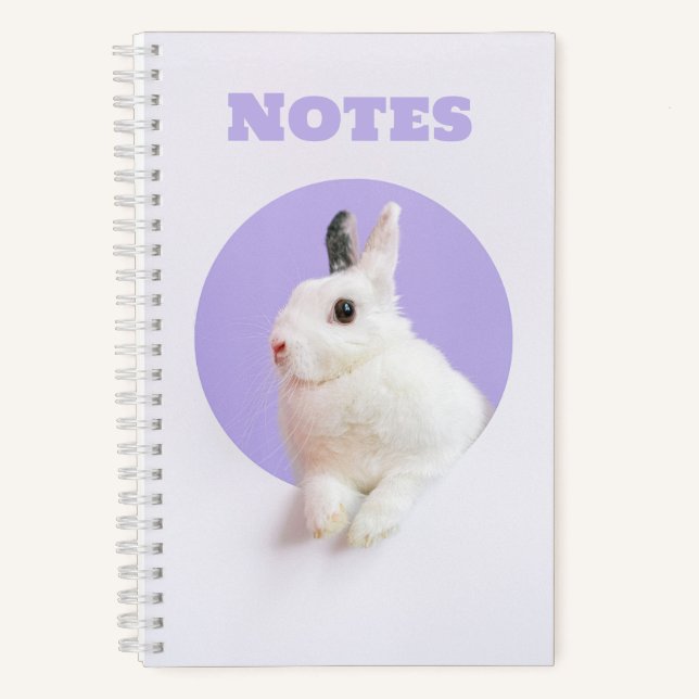 Bunny Rabbit on Lavender Cute Notebook (Front)