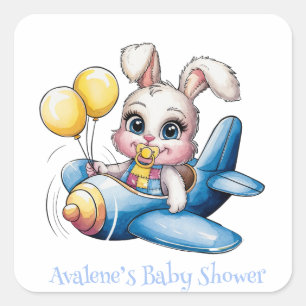 Bunny Rabbit Pacifier & Balloons Baby Shower Square Sticker