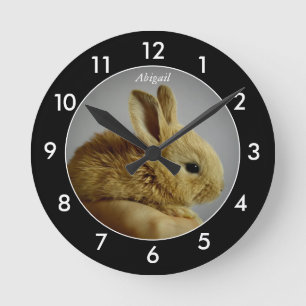 Bunny Rabbit Personalised Black Border Round Clock