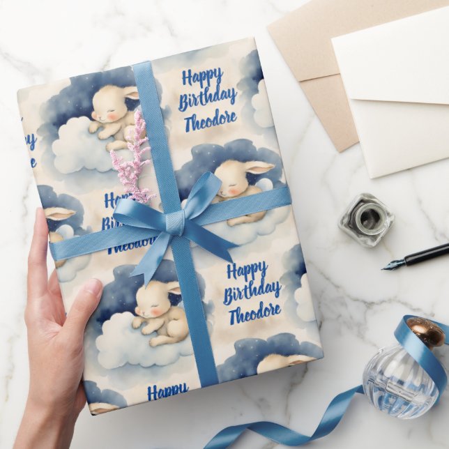 Bunny Rabbit Personalised Boys Birthday Wrapping Paper (Gifting)