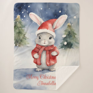 Bunny Rabbit Personalised Christmas  Sherpa Blanket