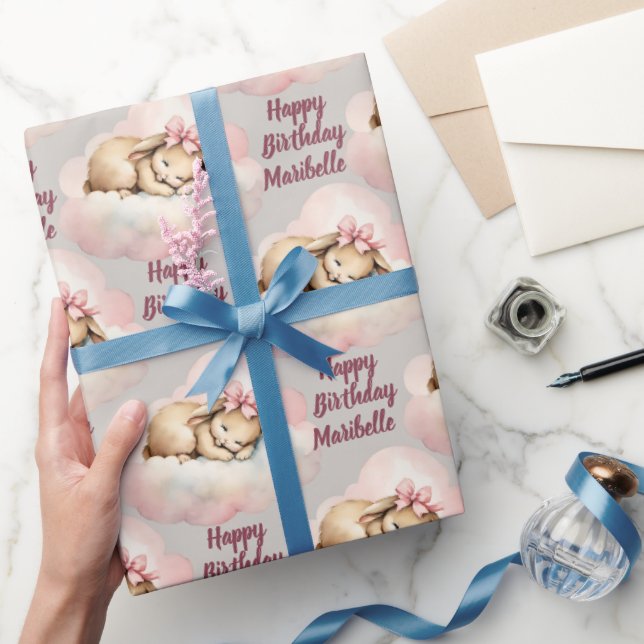 Bunny Rabbit Personalised Girls Birthday Wrapping Paper (Gifting)