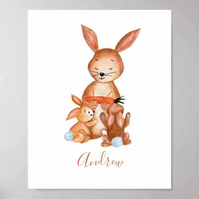 Bunny Rabbit Personalised Nursery Wall Art Poster (Front)