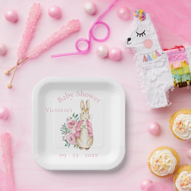 Bunny Rabbit Pink Baby Shower Paper Plate (Party)