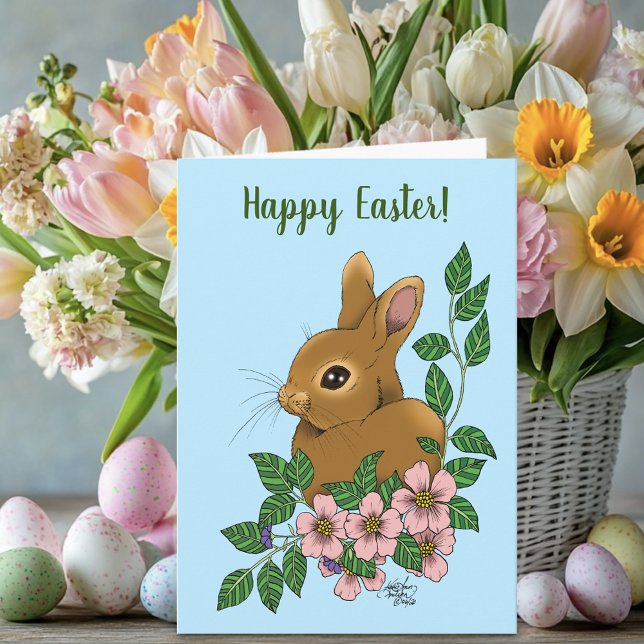 Bunny Rabbit Pink Flowers Card (Creator Uploaded)