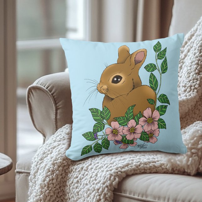 Bunny Rabbit Pink Flowers Cushion (Creator Uploaded)