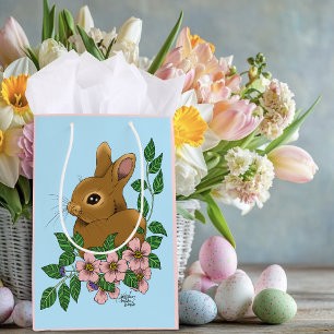Bunny Rabbit Pink Flowers Medium Gift Bag