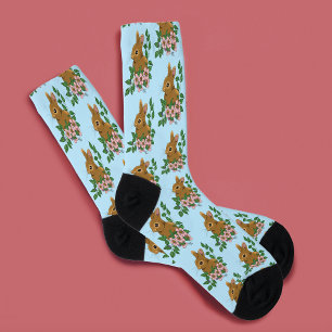 Bunny Rabbit Pink Flowers Socks