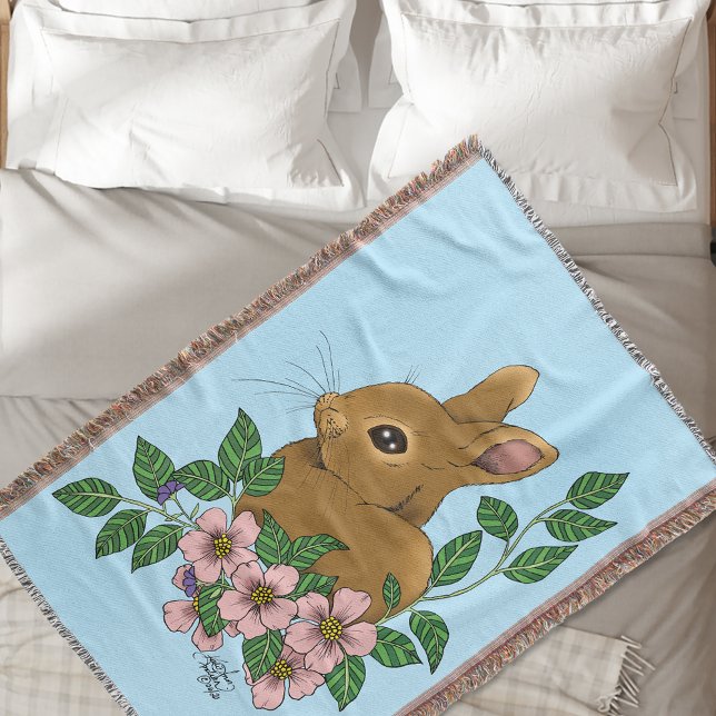 Bunny Rabbit Pink Flowers Throw Blanket (Creator Uploaded)