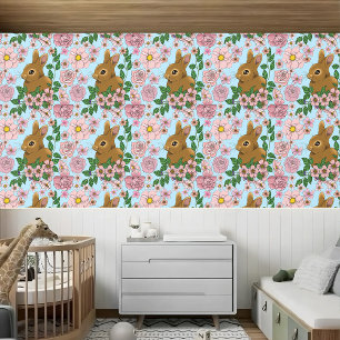 Bunny Rabbit Pink Flowers Wallpaper