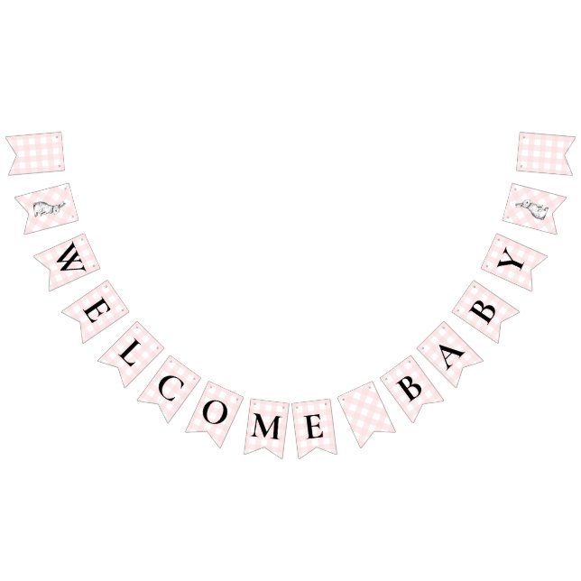 Bunny Rabbit Pink Gingham Baby Shower Bunting (All)