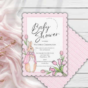 Bunny Rabbit Pink Gingham Baby Shower Invitation