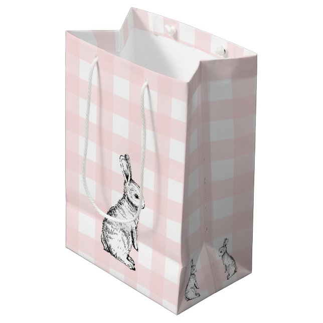 Bunny Rabbit Pink Gingham Gift Bag (Front Angled)