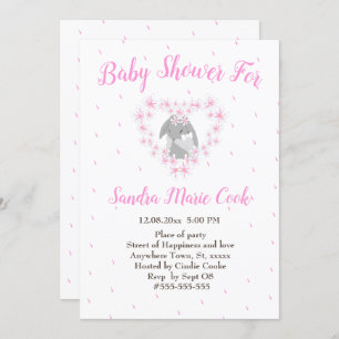 Bunny Rabbit Pink Girl Baby Shower  Invitation