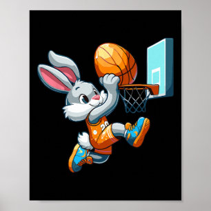 Bunny Rabbit Playing Dunking Sketll Easter Egg Dun Poster