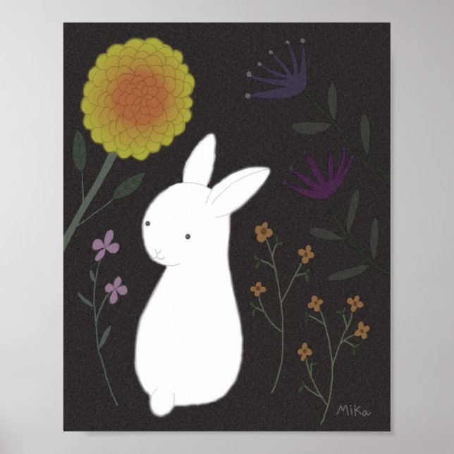 Bunny Rabbit Poster Animal Wall Art Flower Garden (Front)