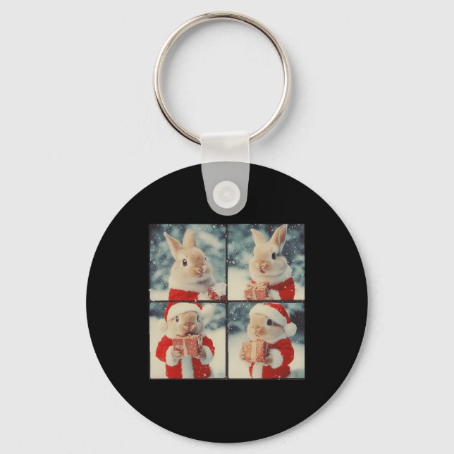 Bunny Rabbit Santa Animal Photography Christmas Ra Key Ring (Front)
